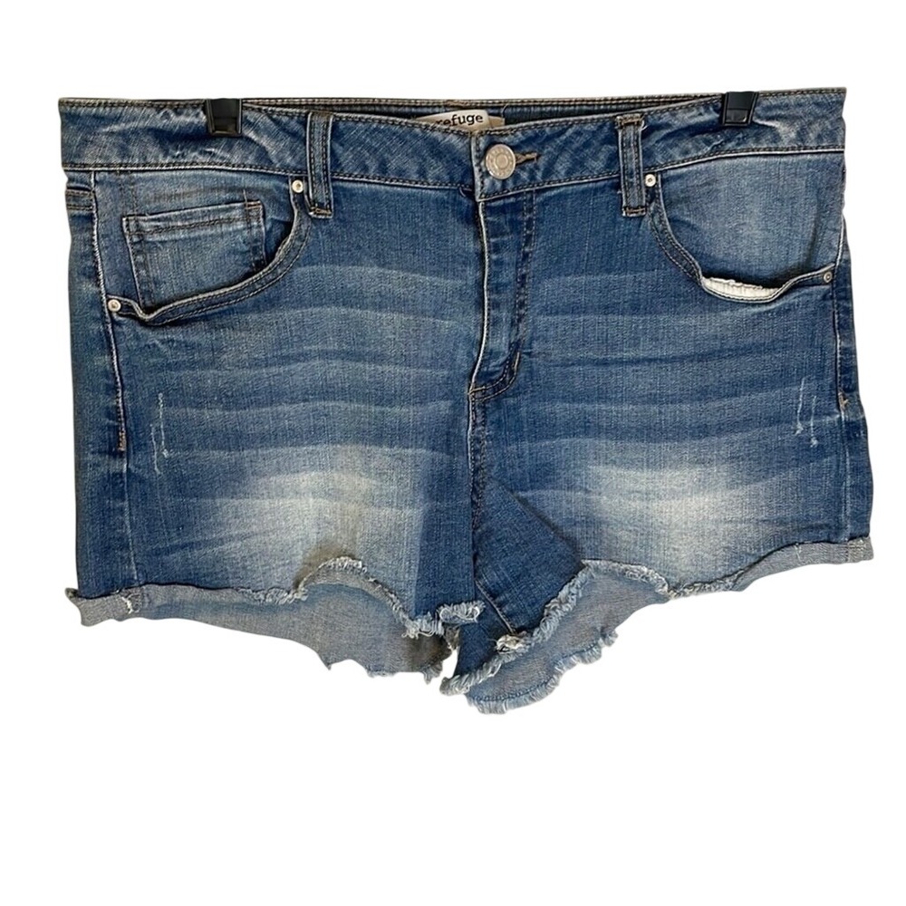 Refuge Womens Medium Wash Denim Cutoff Jean Shorts Size 12 Frayed Hem‎ Stretch